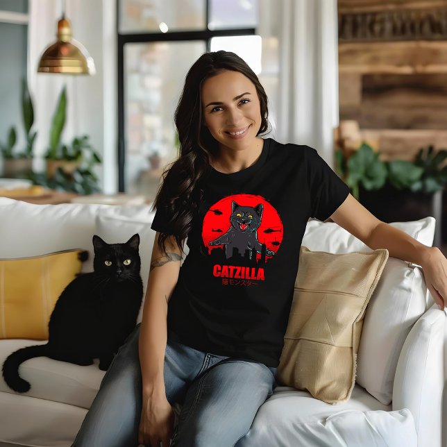 Camiseta Funny Cat Japanese Themed Catzilla Monster (Criador carregado)