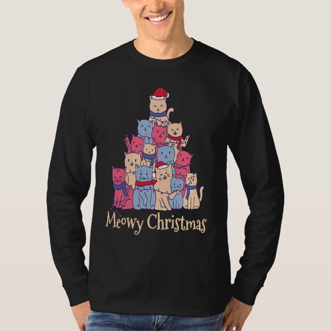 Camiseta Funny Cat Lover Meowy Catmas Chirstmas  Cat Tree (Frente)