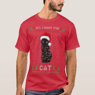 Camiseta Funny Cat lovers Cute Cat Santa Hat Ugly Christmas