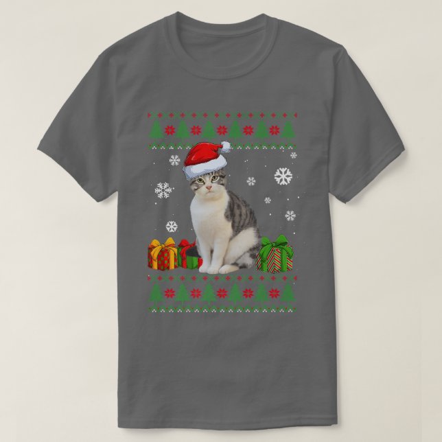 Camiseta Funny Cat lovers Cute Cat Santa Hat Ugly Christmas (Frente do Design)