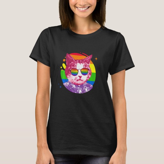 Camiseta Funny Cat Meme Rainbow Sunglasses Lgbt Pride Love (Frente)