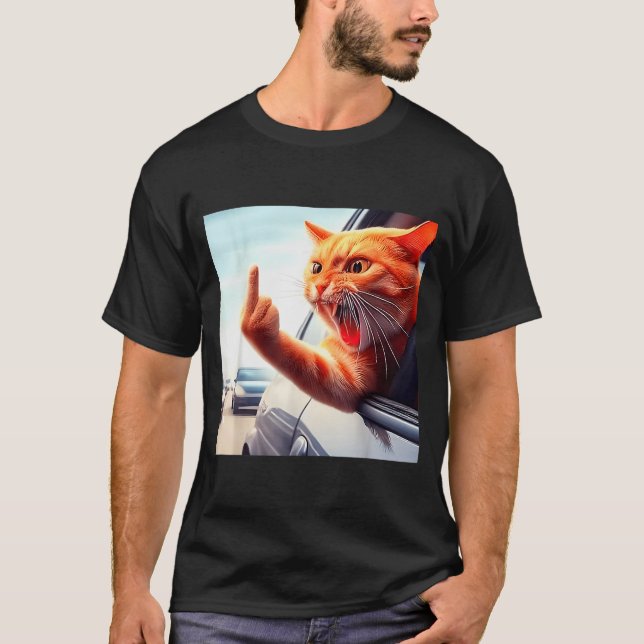 Camiseta Funny Cat Middle Finger Hilarious Cat In The Car C (Frente)