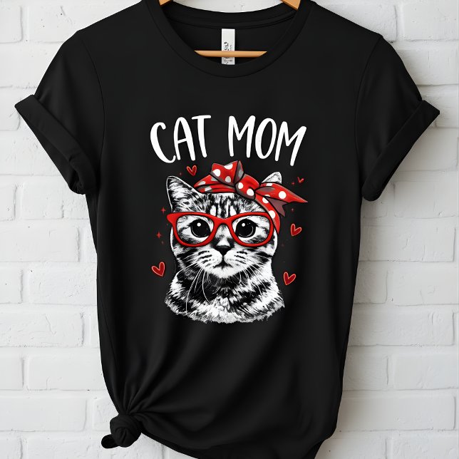 Camiseta Funny Cat Mom with Glasses & Bandana Women's  (Criador carregado)