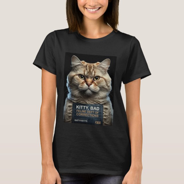Camiseta Funny Cat Mugshot Bad Kitty Cat Mom or Cat Dad (Frente)