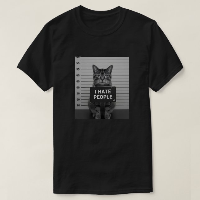 Camiseta Funny Cat Mugshot “I Hate People” tshirt (Frente do Design)