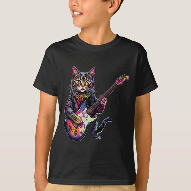 Camiseta Funny Cat Playing Guitar Rock And Roll Men Women K (Frente)