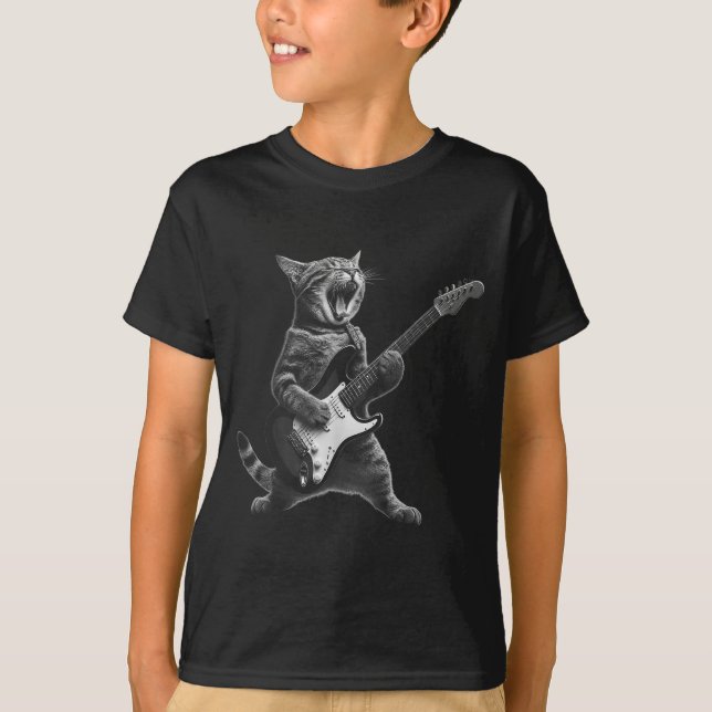 Camiseta Funny Cat Playing Guitar Rock And Roll Men Women K (Frente)