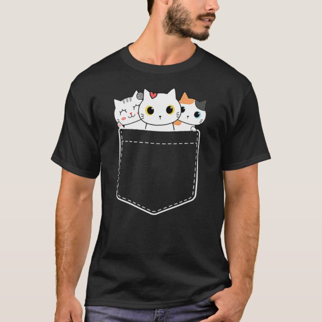 Camiseta Funny Cat Pocket Cute Kawaii Kitty Love Cat in Poc (Frente)