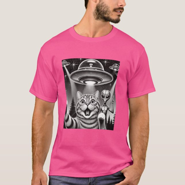 Camiseta Funny Cat Selfie com Extratador de Rapto de Aliení (Frente)