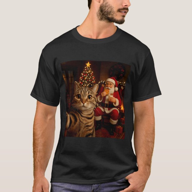 Camiseta Funny Cat Selfie Santa Claus Eating Cookies Christ (Frente)