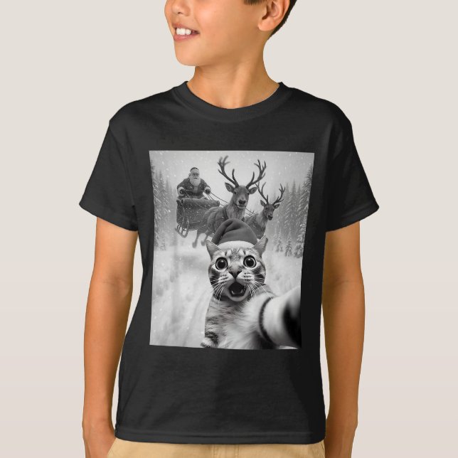 Camiseta Funny Cat Selfie Santa Merry Christmas Xmas Pajama (Frente)