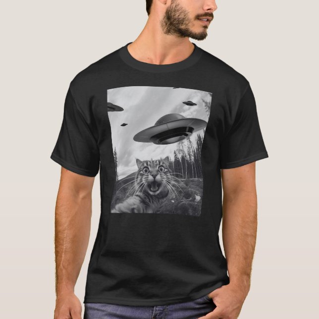 Camiseta Funny Cat Selfie with Alien UFO (Frente)