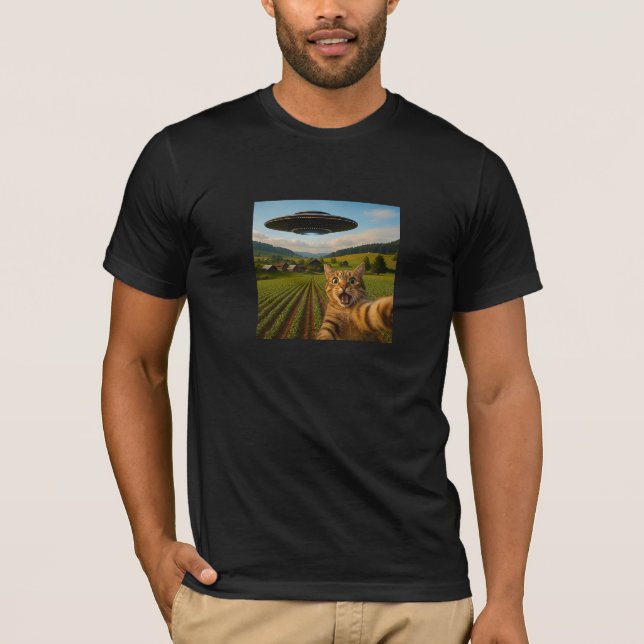 Camiseta Funny Cat Selfie With Alien UFOs (Frente)