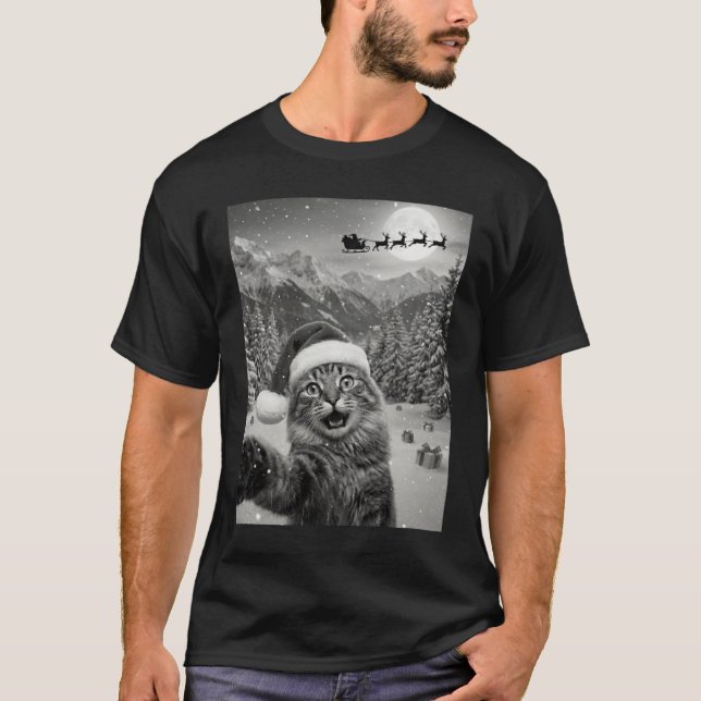 Camiseta Funny Cat Selfie with Santa Christmas Catmas (Frente)