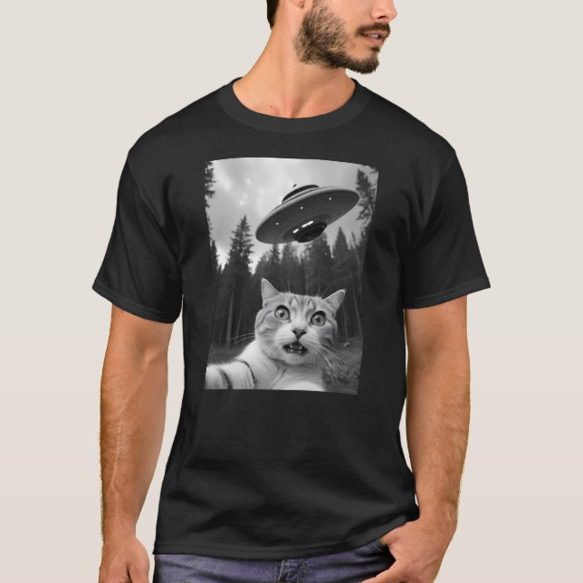 Camiseta Funny Cat Selfie with UFO Alien (Frente)