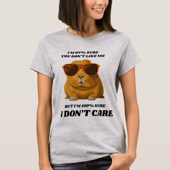 Camiseta Funny Cat Shirt for Woman -  Sassy "I Don't Care" (Frente)