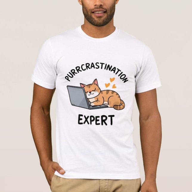 Camiseta Funny Cat Shirt – Purrcrastination Expert Tee (Frente)