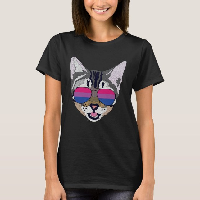 Camiseta Funny Cat Sunglasses Bisexual Bi Pride Flag Gift (Frente)