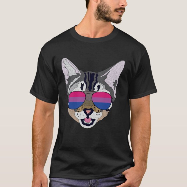 Camiseta Funny Cat Sunglasses Bisexual Bi Pride Flag Gift (Frente)