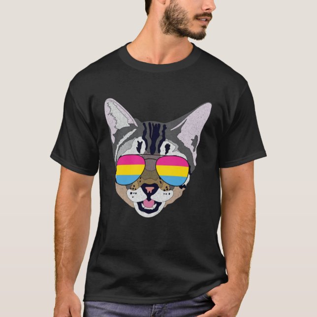 Camiseta Funny Cat Sunglasses Pansexual Pride Flag Gift (Frente)