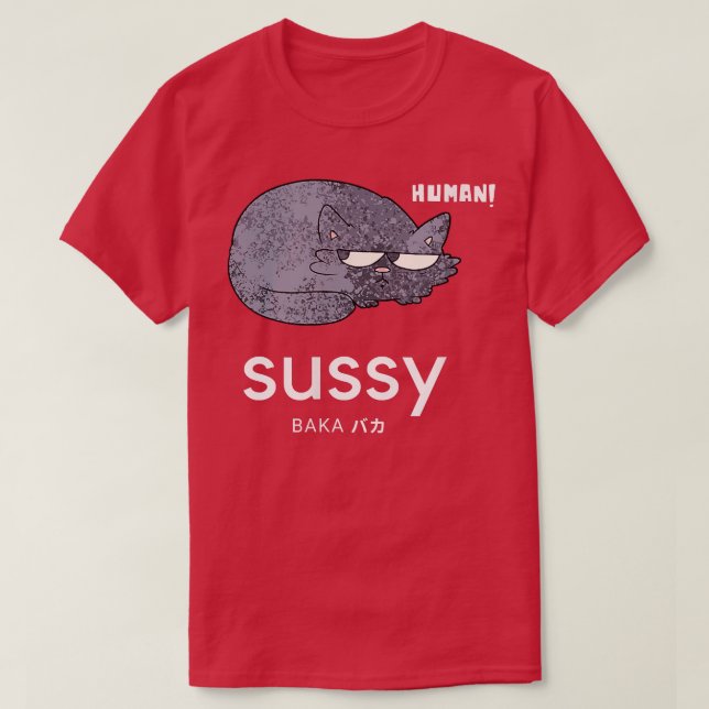 Camiseta Funny Cat Suspicious Human Sussy Baka Japan  Cat L (Frente do Design)