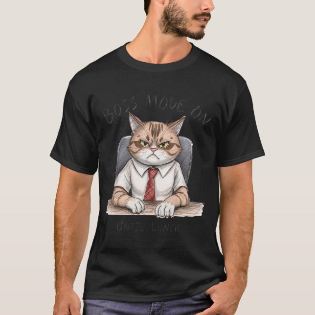 Camiseta Funny Cat T-Shirt | Boss Mode On Until Lunch (Frente)