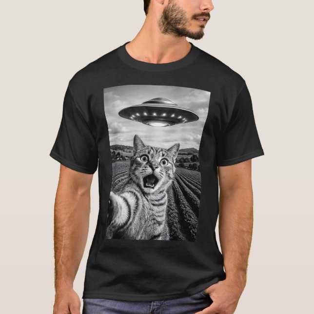 Camiseta Funny Cat Ufo Alien Bengal Cat Selfie Gift Men Wom (Frente)