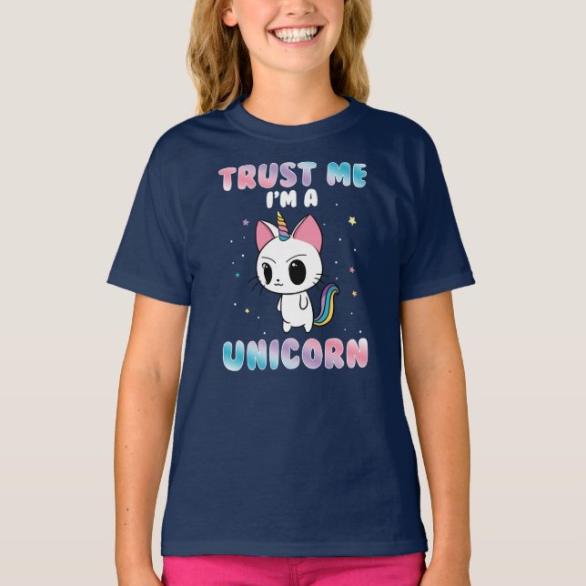 Camiseta Funny Cat Unicorn dizendo aniversário (Frente)