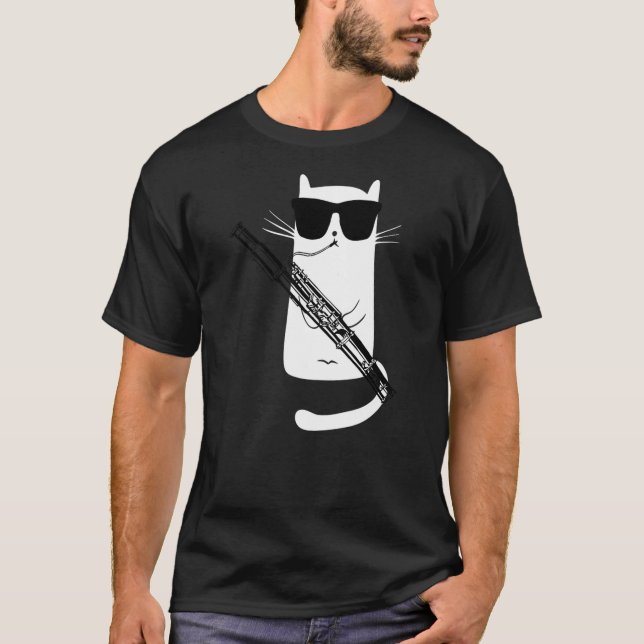 Camiseta Funny Cat Wearing Sunglasses Playing Bassoon (Frente)
