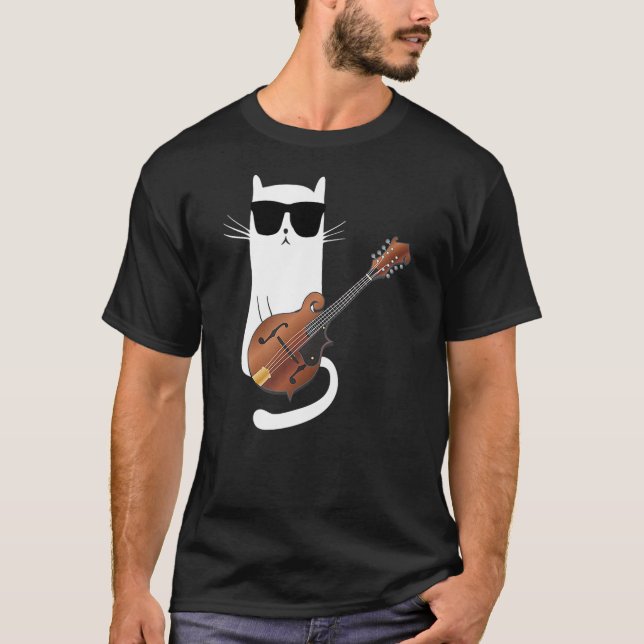 Camiseta Funny Cat Wearing Sunglasses Playing Mandolin (Frente)