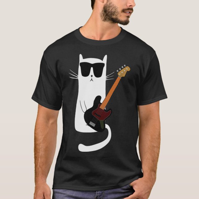 Camiseta Funny Cat Wearing Sungles Playing B Guitar Men Wom (Frente)