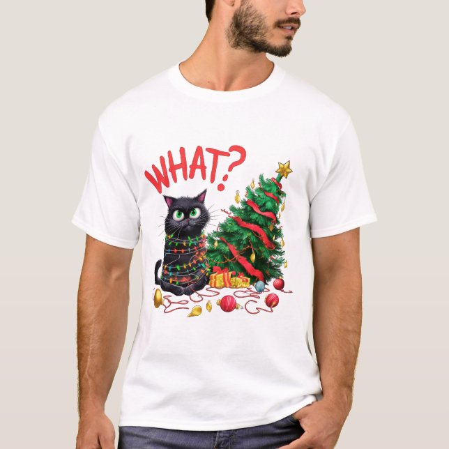 Camiseta Funny Cat with Christmas Tree (Frente)