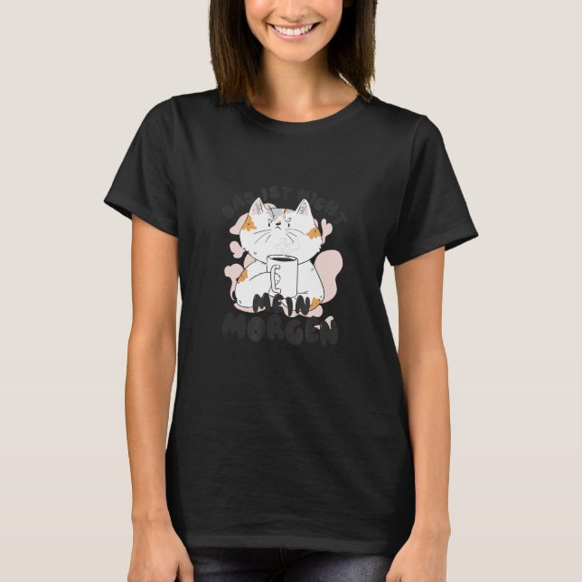 Camiseta Funny Cat with Coffee Mug Good Morning (Frente)