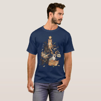 Camiseta Funny Cats Christmas Tree Tangled Lights Holiday
