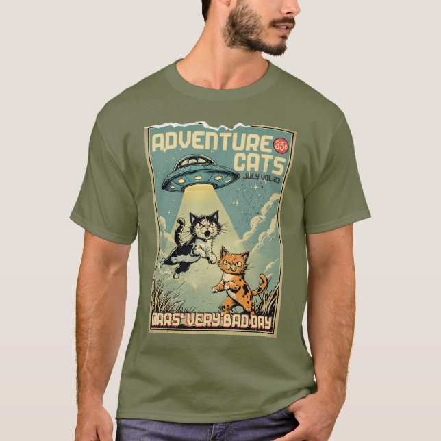 Camiseta Funny cats comic book alien abduction sci-fi (Frente)