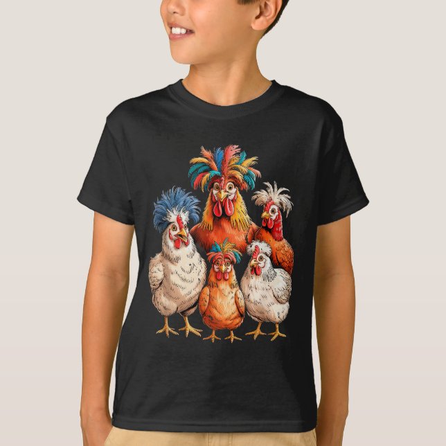 Camiseta Funny Chicken Family Colorful Farm Animal  (Frente)
