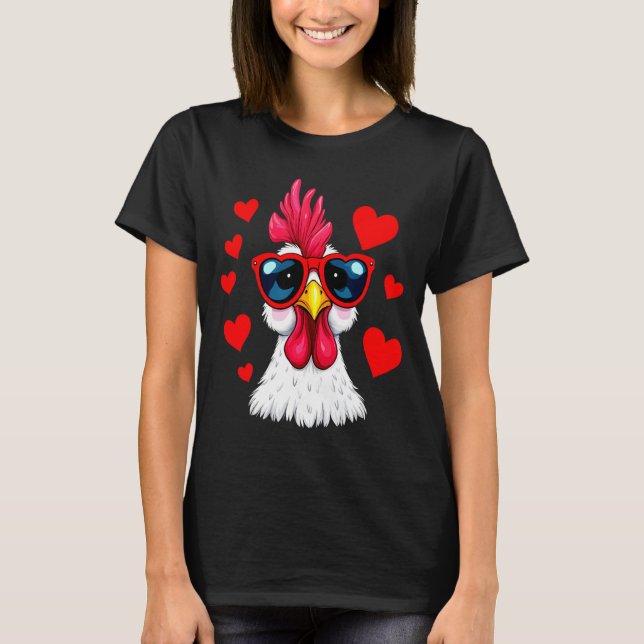 Camiseta Funny Chicken Valentines Day Heart Chicken Couple  (Frente)