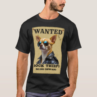 Camiseta Funny Chihuahua WANTED Poster with Cool Sunglasses