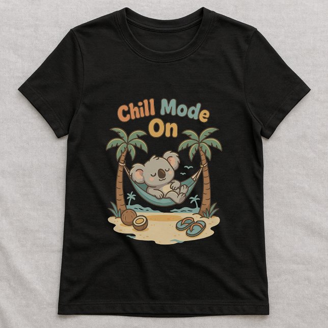 Camiseta Funny Chill Mode Tee; Cute Koala Hammock Beach (Criador carregado)