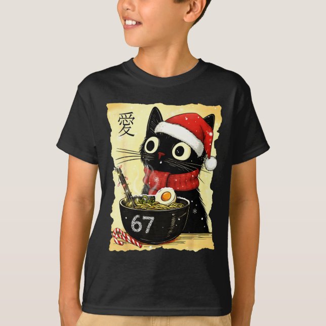 Camiseta Funny Christmas 67 Six Seven Cat Ramen Japanese Ka (Frente)