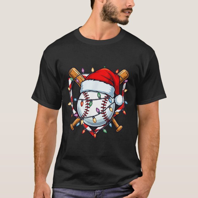 Camiseta Funny Christmas Baseball Santa Hat For Baseball Pl (Frente)