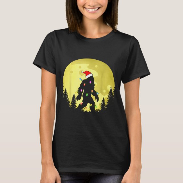 Camiseta Funny Christmas Bigfoot Santa Hat Moon Sasquatch M (Frente)