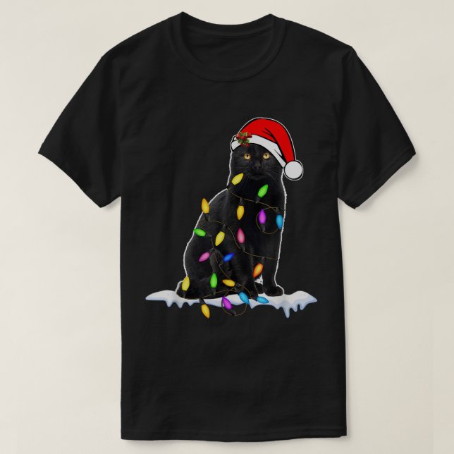 Camiseta Funny Christmas Black Cat Design (Frente do Design)