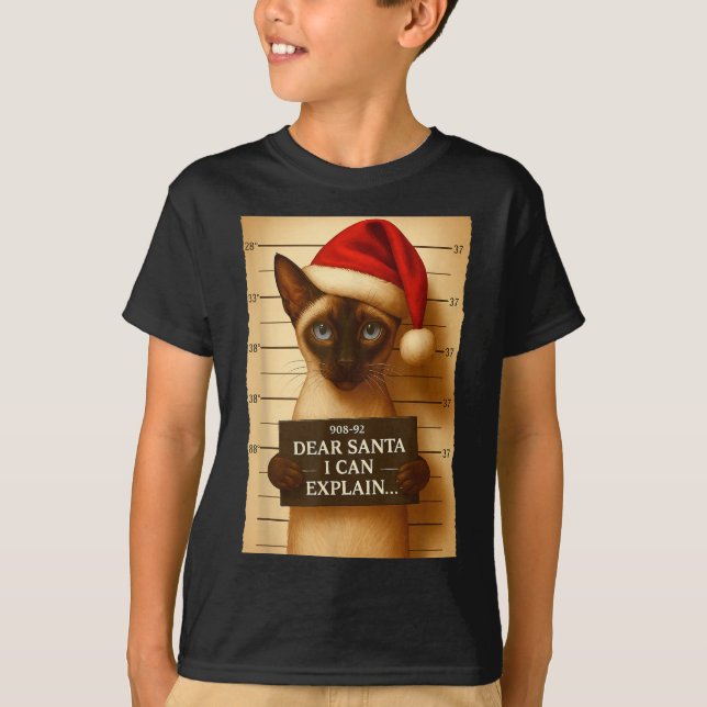 Camiseta Funny Christmas Cat- Cute Siamese Santa Hat Tee  (Frente)