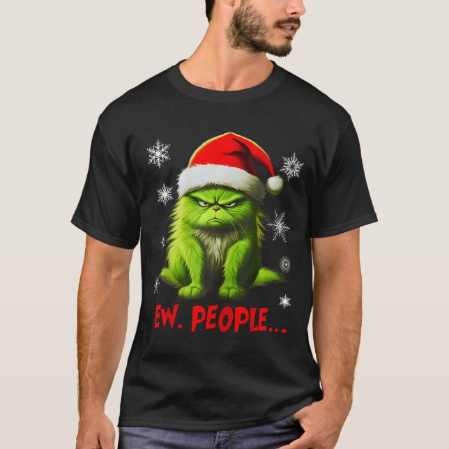 Camiseta Funny Christmas Cat Ew People Meowy Cat Lovers Men (Frente)