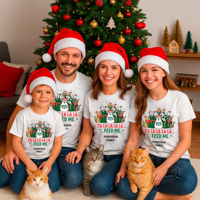 Camiseta Funny Christmas Cats Singing– Feed Me Custom Name (Criador carregado)
