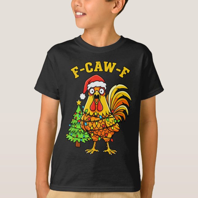 Camiseta Funny Christmas Chicken Lights Santa Hat F-caw-f  (Frente)