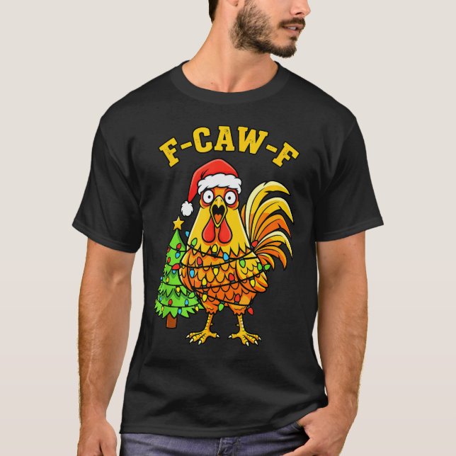 Camiseta Funny Christmas Chicken Lights Santa Hat F-caw-f  (Frente)