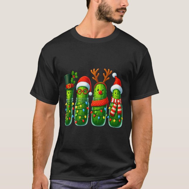 Camiseta Funny Christmas Ckles With Santa Hats And Lights  (Frente)