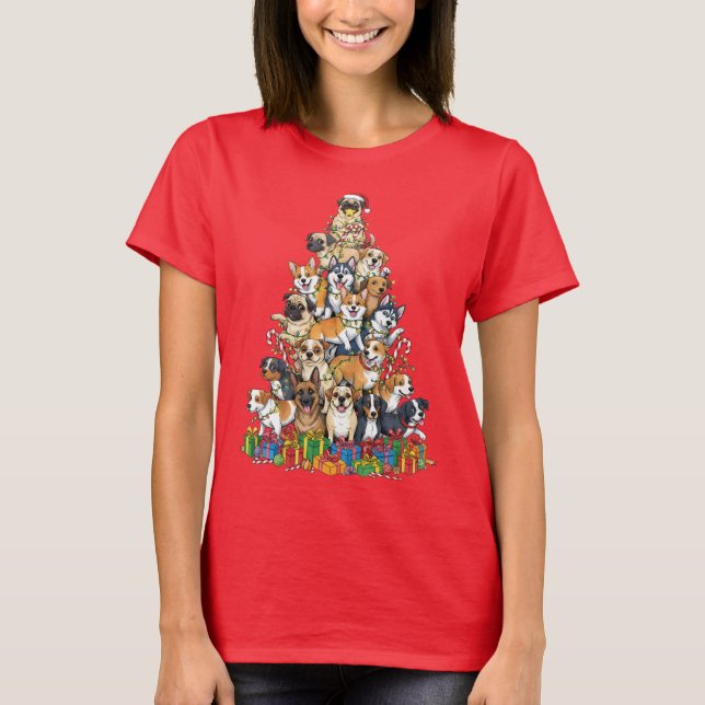 Camiseta Funny Christmas Dog Tree Design (Frente)